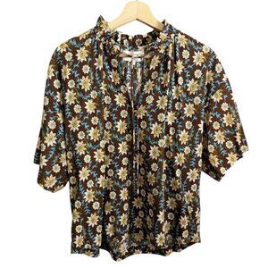 XiRENA Floral Blouse in Brown and Blue